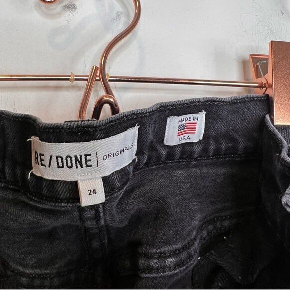 Re/done button fly dark was destroyed skinny fit busted knees raw hem - Picture 2 of 11